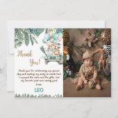 Boys Cute Safari Birthday Photo Bedankkaart (Voorkant)