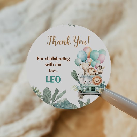 Boys Cute Safari Birthday  Ronde Sticker