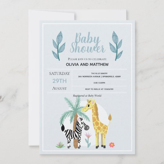 Boys Cute Safari Oerwoud Giraffe Baby shower Kaart (Voorkant)