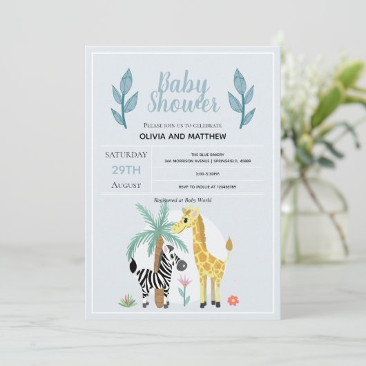 Boys Cute Safari Oerwoud Giraffe Baby shower Kaart (Staand voorkant)