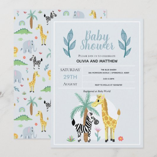 Boys Cute Safari Oerwoud Giraffe Baby shower Kaart (Voorkant / Achterkant)