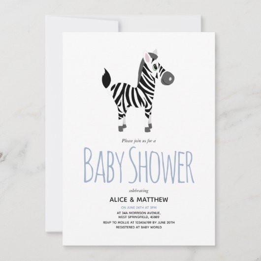 Boys Cute Safari Oerwoud Zebra Baby shower Kaart (Voorkant)