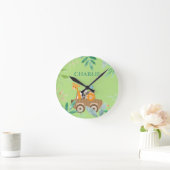 Boys Cute Safari Wilde Dieren Nursery Kinder Ronde Klok (Huis)