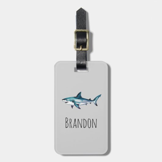 Boys Cute Shark Kids Bagagelabel (Voorkant verticaal)