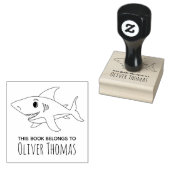Boys Cute Shark Kinder Bookplate Rubberstempel (Gestempeld)
