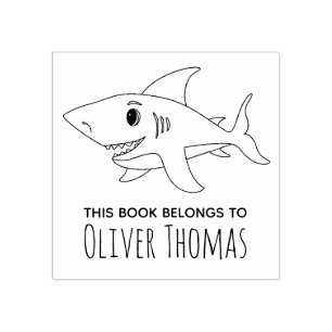 Boys Cute Shark Kinder Bookplate Rubberstempel