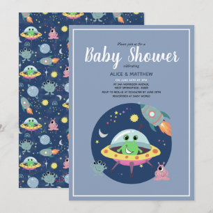 Boys Cute Space Alien Rocket Shiket Baby shower Kaart