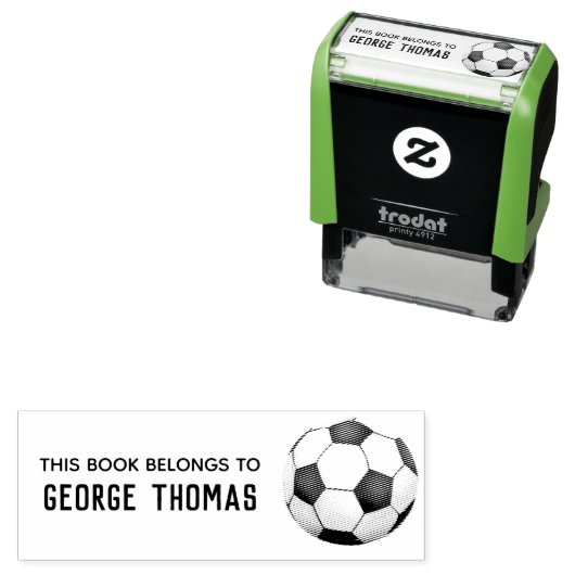 Boys Cute Sports Soccer Kinder School Bookplate Zelfinktende Stempel (In situ)