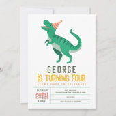 Boys Cute T Rex Dinosaur Kids 4th Birthday Kaart (Voorkant)