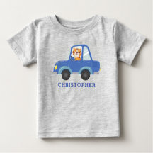 Boys Cute Tiger Driving Blue Car Persoonlijke naam