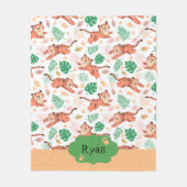 Boys Cute Tiger Wild Oerwoud Safari Kinder naam Fleece Deken (Voorkant)