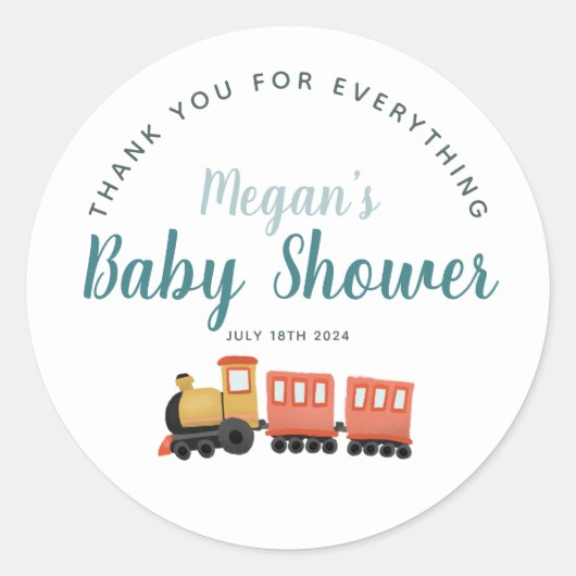 Boys Cute Train Dank u Baby shower Favor Ronde Sticker (Voorkant)