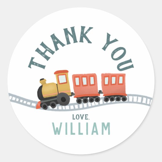 Boys Cute Train Kids Birthday Thank You Favor Ronde Sticker (Voorkant)