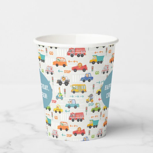 Boys Cute Transport Car Pattern Kinderen Birthday Papieren Bekers (Links)