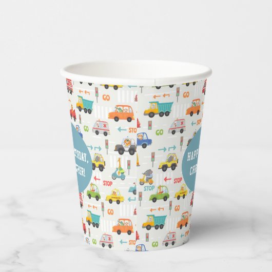 Boys Cute Transport Car Pattern Kinderen Birthday Papieren Bekers (Rechts)