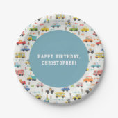 Boys Cute Transport Car Pattern Kinderen Birthday Papieren Bordje (Voorkant)