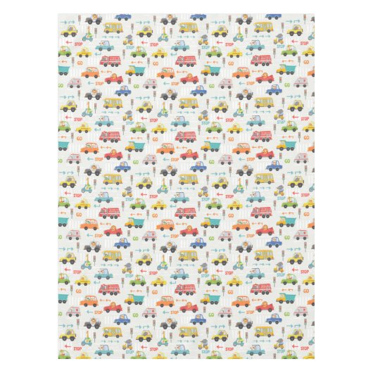 Boys Cute Transport Car Pattern Kinderen Birthday Tafelkleed (Voorkant)