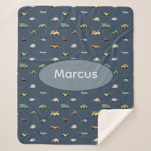 Boys Cute Transport Car Pattern monogram Kids Sherpa Deken (Voorkant)