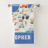 Boys Cute Transport Car Pattern Name Kinder Bad Handdoek (Insitu)