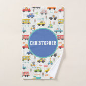 Boys Cute Transport Car Pattern Name Kinder Bad Handdoek (Handdoek)