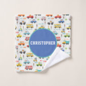 Boys Cute Transport Car Pattern Name Kinder Bad Handdoek (Wasdoekje)