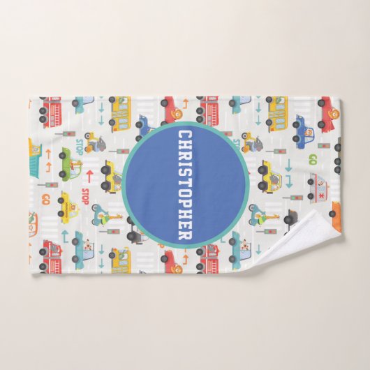 Boys Cute Transport Car Pattern Name Kinder Bad Handdoek (Handdoek)