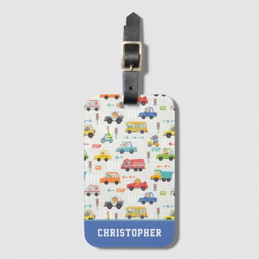 Boys Cute Transport Car Pattern Persoonlijke naam Bagagelabel (Voorkant (verticaal))