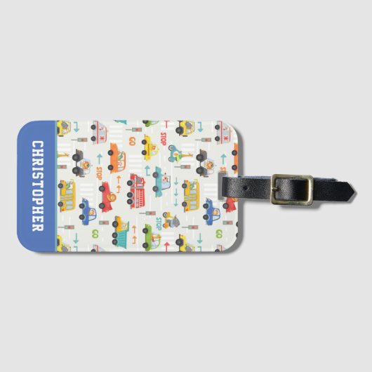 Boys Cute Transport Car Pattern Persoonlijke naam Bagagelabel (Voorkant (horizontaal))