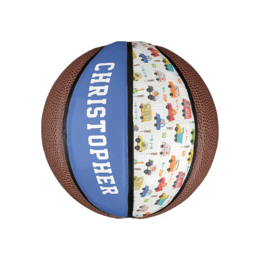 Boys Cute Transport Car Pattern Persoonlijke naam Basketbal (Verticaal)