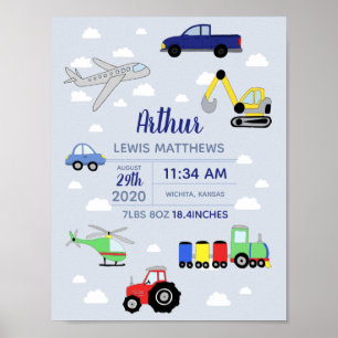 Boys Cute Transport Car Train Baby Neursery Poster