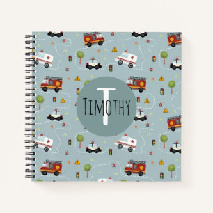 Boys Cute Transport Pattern en Name Kinder Monogra Notitieboek