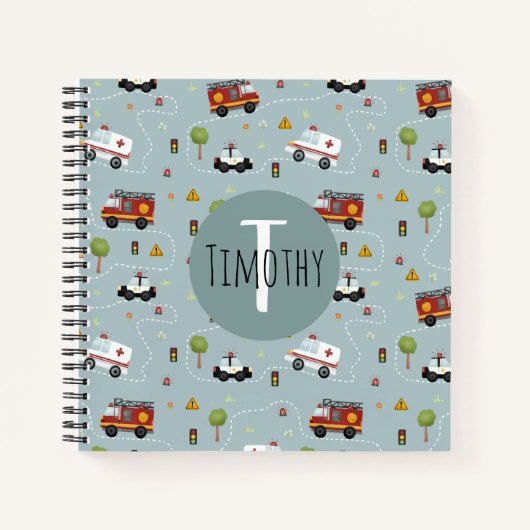 Boys Cute Transport Pattern en Name Kinder Monogra Notitieboek (Voorkant)