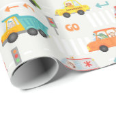 Boys Cute Transport Vehicle Colorful Pattern Kinde Cadeaupapier (Rol Hoek)