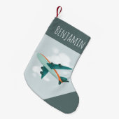 Boys Cute Travel Blue Airplane Kinder Kleine Kerstsok (Voorkant (Hangend))