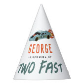 Boys Cute Two Fast 2nd Birthday Racing Car Feesthoedjes (Voorkant)