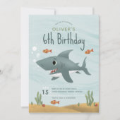 Boys Cute under Zee Ocean Shark 6th Birthday Kaart (Voorkant)