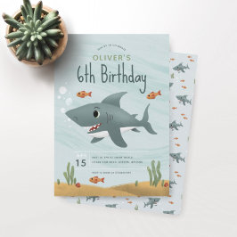 Boys Cute under Zee Ocean Shark 6th Birthday Kaart