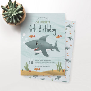 Boys Cute under Zee Ocean Shark 6th Birthday Kaart