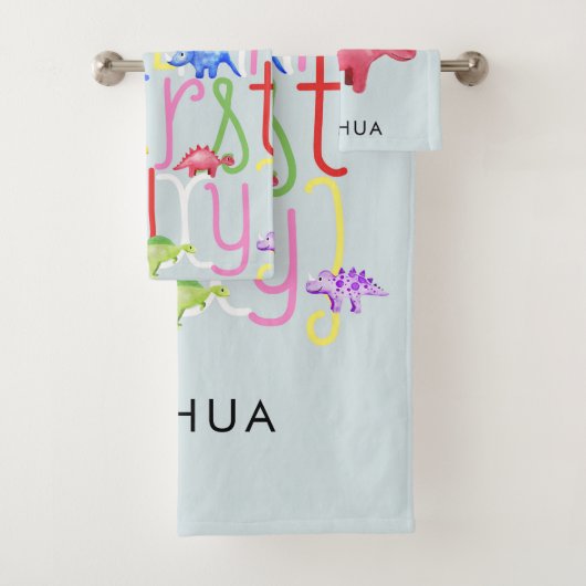 Boys Cute Waterverf Dinosaur Alphabet & Name Kinde Bad Handdoek (Insitu)