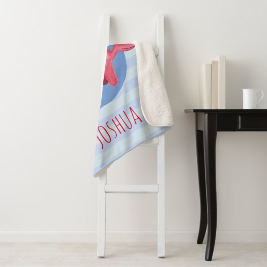 Boys Cute Waterverf Dinosaur Kinder Blue Sherpa Deken (In situ)