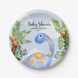Boys Cute Waterverf Dinosaur Oerwoud Baby shower Papieren Bordje