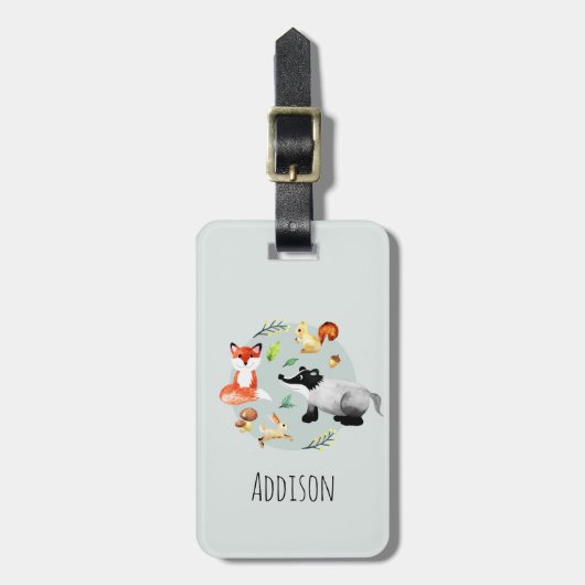 Boys Cute Waterverf Forest Animals Name Kinder Bagagelabel (Voorkant verticaal)