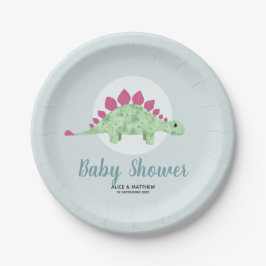 Boys Cute Whimsical Blue Dinosaur Baby shower Papieren Bordje