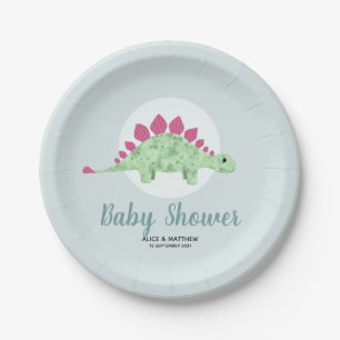 Boys Cute Whimsical Blue Dinosaur Baby shower Papieren Bordje