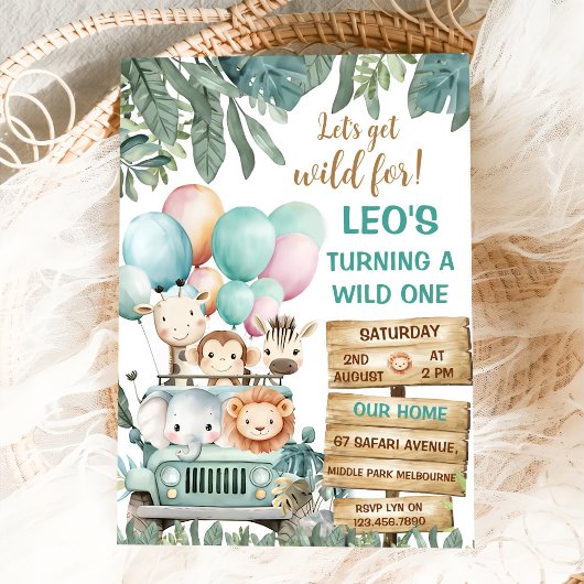 Boys Cute Wild One Safari 1st Birthday Kaart