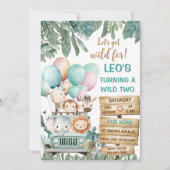 Boys Cute Wild Two Safari 2nd Birthday Kaart (Voorkant)