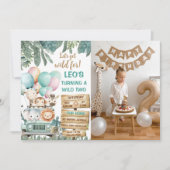 Boys Cute Wild Two Safari 2nd Birthday Photo Kaart (Voorkant)