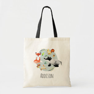 Boys Cute Wildlife Forest Animals Fox & Name Kinde Tote Bag