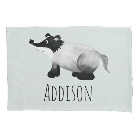 Boys Cute Woodland Forest Animals Badger Name Kind Kussensloop (Voorkant-Links)