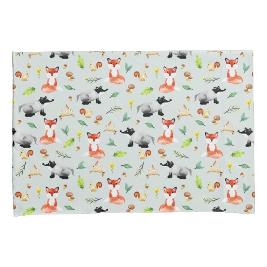 Boys Cute Woodland Forest Animals Badger Name Kind Kussensloop (Voorkant-Rechts)